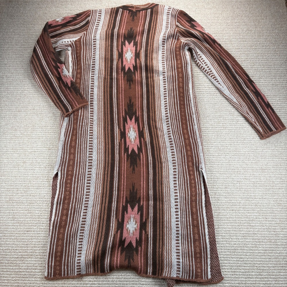 Rock & Roll Denim Duster Long Sweater Cardigan Small Aztec Southwestern Boho - Picture 3 of 8